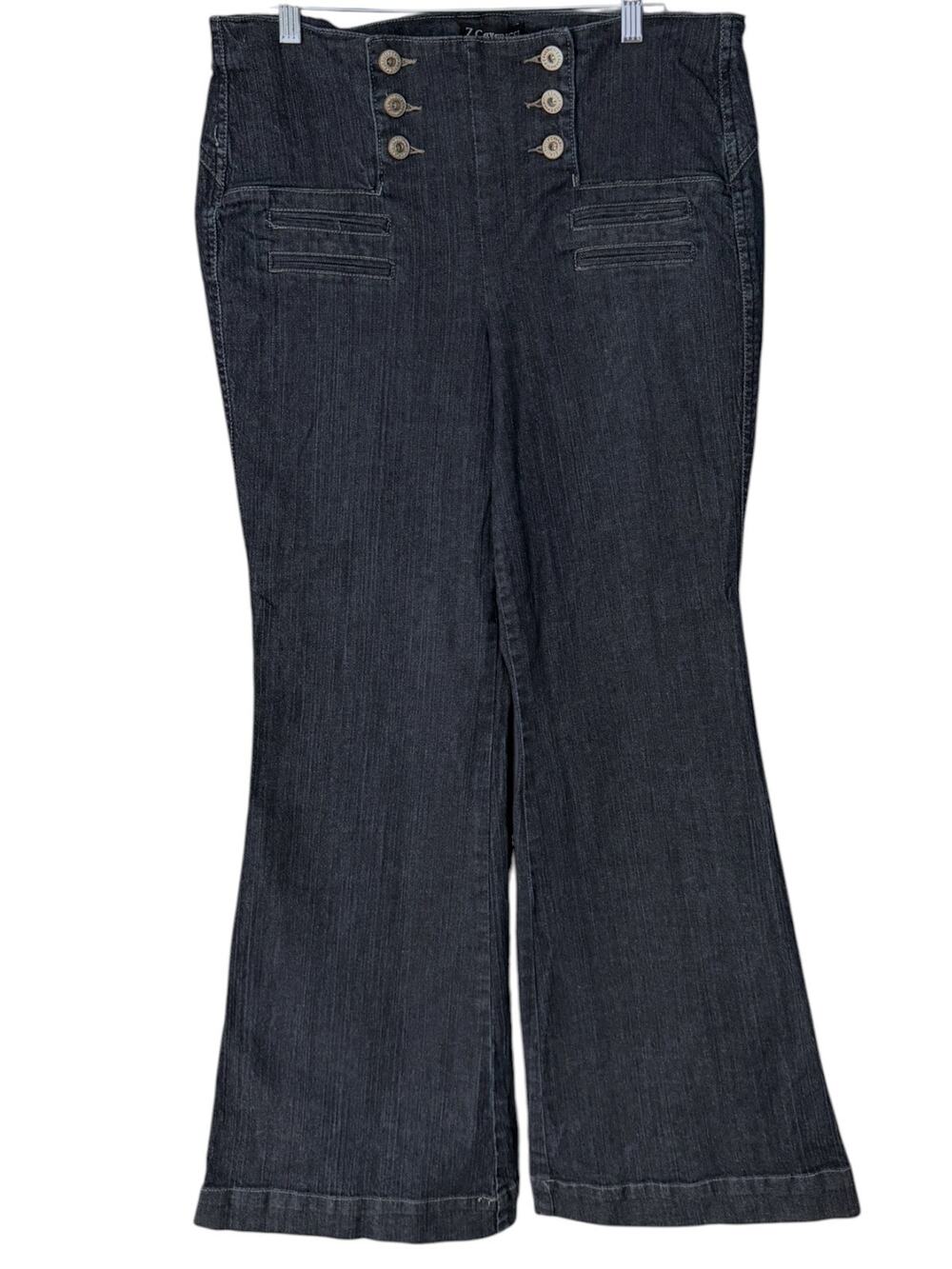 Z. Cavaricci 90s Dark Wash Sailor Button High-Waist Flare Jean Womens 12 Stretch